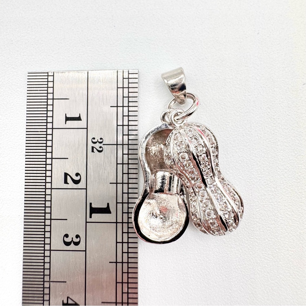 Peanut Earrings And Matching Peanut Pendant Silver Tone Stamped 925 Rhinestones - Picture 12 of 14